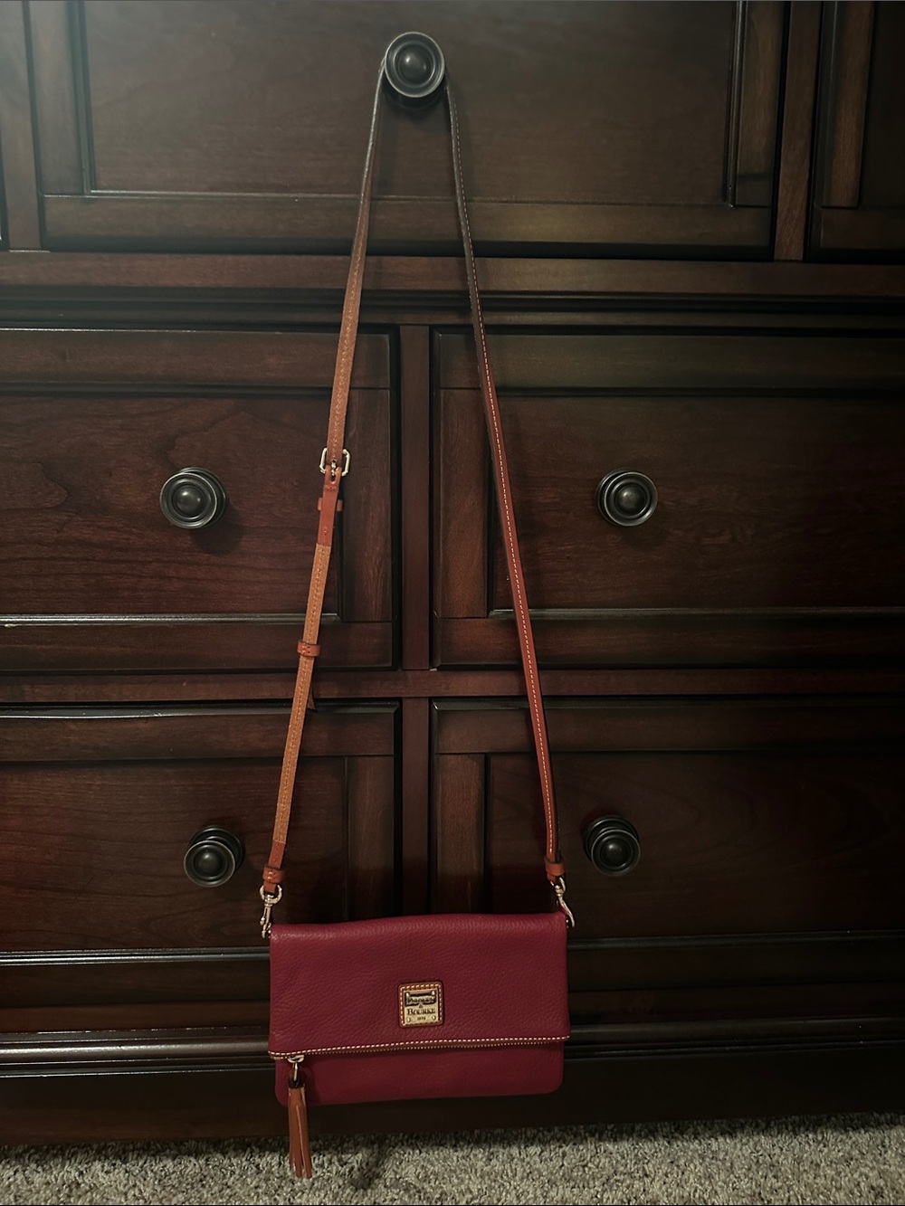Dooney & Bourke Wine Red Crossbody with Tan Strap